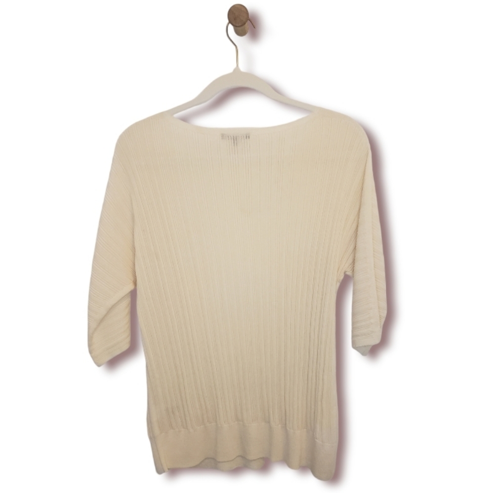 Lafayette 148 Dolman Ribbed Semi Sheer Cream Plisse Sweater Size S - Picture 6 of 12